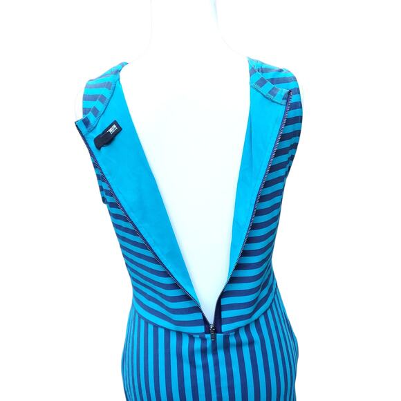 Brooklyn Industries Blue Striped Sleeveless Cotton Stretch Dress Back Zip Size S - Picture 9 of 11
